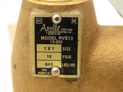 Apollo RVS13-1 Steam Safety Valve 1"x1"NPT Bronze 15psi 13-202-B-15  Lot of 2