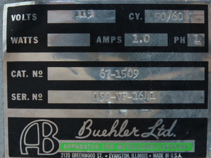 Buehler Vibromet 67-1509 Vibratory Parts Polisher 8" Bowl Stud Mounts Broken-