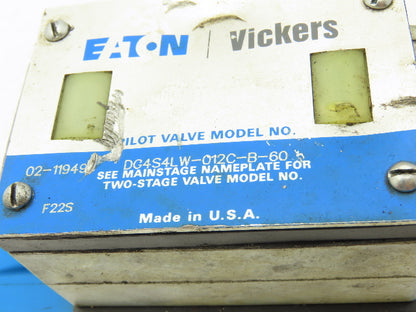Vickers DG4S4LW-012C-B-60 Directional Control Solenoid Pilot Valve 110/120V