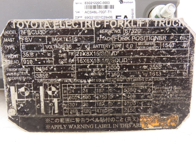 Danaher ACS48L-700F-T1 AC SuperDrive Forklift Motor Controller 48V Off 8FBCU30
