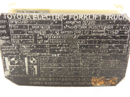 Toyota 57120-21473-71 Electric Forklift Dash Display Controller Off Of 8FBCU30