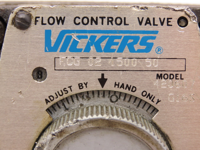Vickers FCG 02 1500 50 Hydraulic Flow Control Valve Manual Knob 1500 PSI No Key