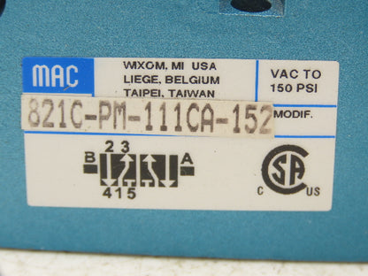 MAC 821C-PM-111CA-152 Pneumatic Double Solenoid Valve 120V 1/4"NPT PME-111CAAA