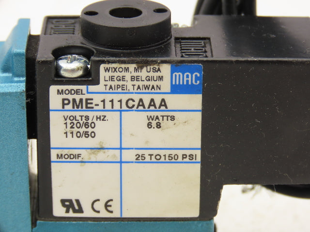 MAC 821C-PM-111CA-152 Pneumatic Double Solenoid Valve 120V 1/4"NPT PME-111CAAA