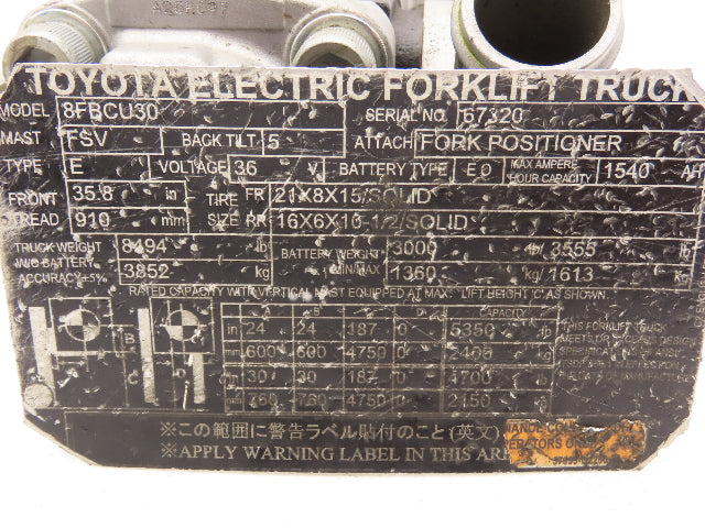 Toyota 67110-U2580-71A Electric Forklift Hydraulic Pump Off Toyota 8FBCU30