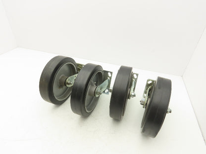 SCC 8"x 2" Aluminum Caster Wheel Black Rubber 2 Swivel Non-Locking  Set of 4