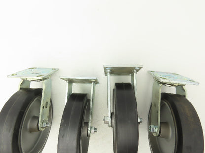 SCC 8"x 2" Aluminum Caster Wheel Black Rubber 2 Swivel Non-Locking  Set of 4