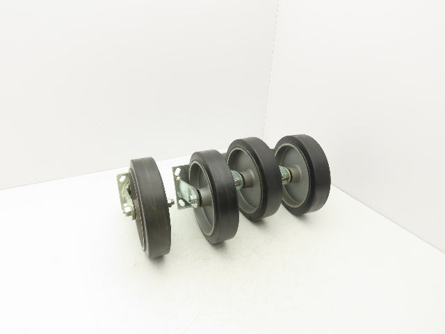 SCC 8"x 2" Aluminum Caster Wheel Black Rubber 2 Swivel Non-Locking  Set of 4