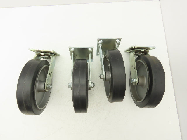 SCC 8"x 2" Aluminum Caster Wheel Black Rubber 2 Swivel Non-Locking  Set of 4