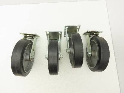 SCC 8"x 2" Aluminum Caster Wheel Black Rubber 2 Swivel Non-Locking  Set of 4