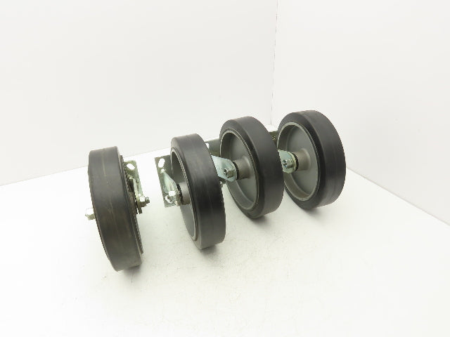 SCC 8"x 2" Aluminum Caster Wheel Black Rubber 2 Swivel Non-Locking  Set of 4