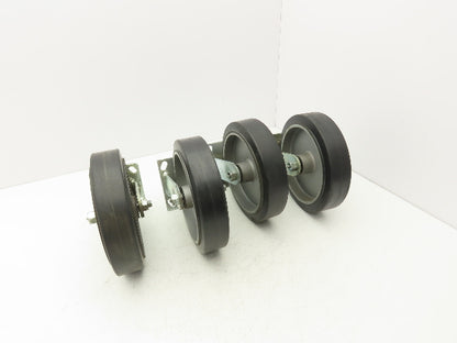 SCC 8"x 2" Aluminum Caster Wheel Black Rubber 2 Swivel Non-Locking  Set of 4