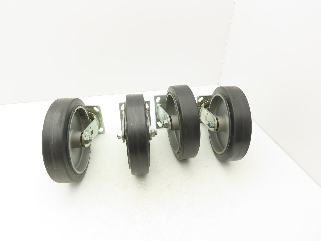 SCC 8"x 2" Aluminum Caster Wheel Black Rubber 2 Swivel Non-Locking  Set of 4