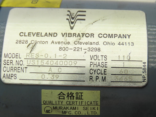 Cleveland Vibrator RES-0.1-2 Rotary Electric Vibrator Bin Shaker 3465RPM 120V