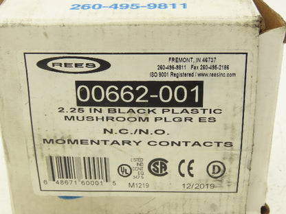 Rees 00662-001 2-1/4" Momentary Mushroom Plunger Switch 1NO+1NC Slow Make/Break