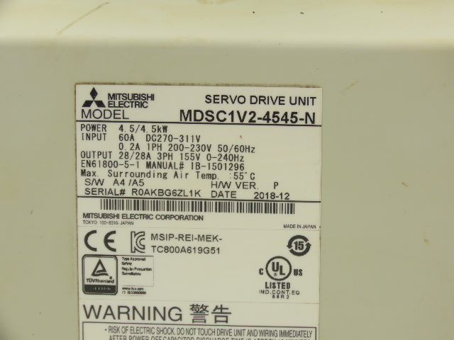 Mitsubishi MDSC1V2-4545-N Servo Drive 4.5kW 155V 3Ph 28A 0-240Hz Out