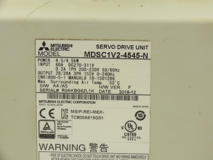 Mitsubishi MDSC1V2-4545-N Servo Drive 4.5kW 155V 3Ph 28A 0-240Hz Out