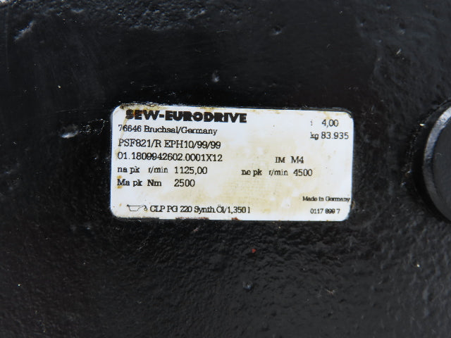 Sew Eurodrive PSF821/R EPH10/99/99 Planetary Servo Gearbox 4:1 Reducer 1125 RPM