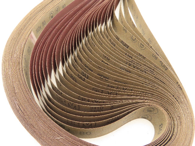 3M 341D  2"x 72" Sanding Belt 80 Grit Sandpaper Aluminum Oxide Cloth Lot of 29