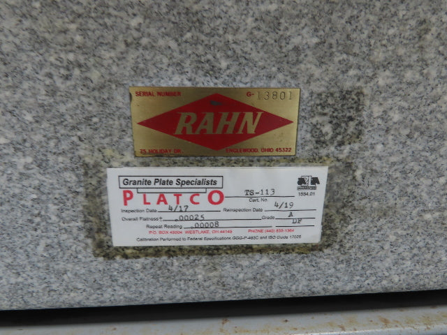 Rahn Granite Surface Inspection Plate Grade A 60" x 36" x 8" w/Stand