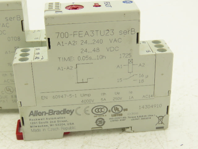 Allen Bradley 700-FEA3TU23 On-Delay Timer Relay 24-240VAC  24-48VDC Lot of 2