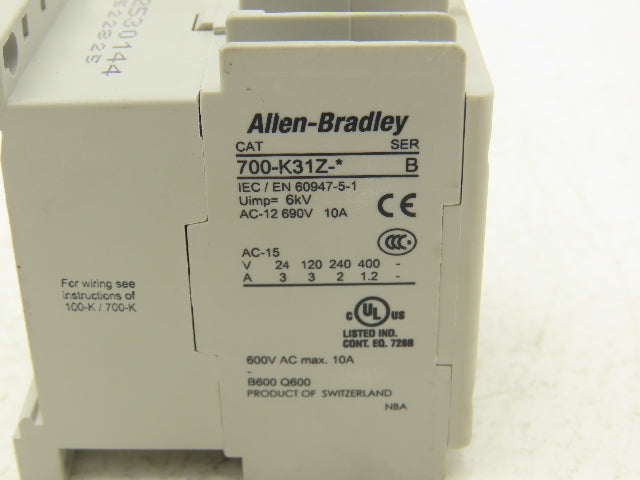 Allen Bradley 700-K31Z-KJ Mini Contactor Relay 600V 24VDC Coil 3NO/1NC Lot of 3