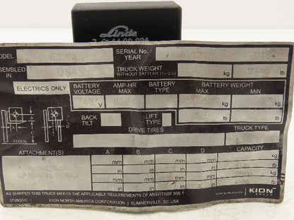 Linde 7 91 6400 996 Forklift Electronic Resistor Module Removed From E32CL