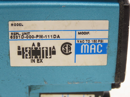 Mac 6331D-000-PM-111DA Solenoid Valve 120VAC 60Hz 25-150 psi