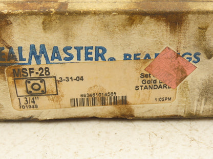SealMaster MSF-28T Flange Mount Ball Bearing Unit 1-3/4" Bore 4-Bolt Flange