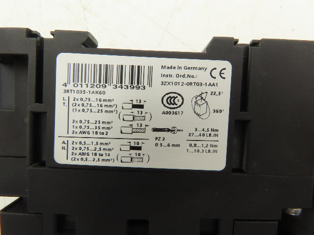Siemens 3RB2036-1UB0 Motor Protection Overload relay 12.5-50A w/40A Contactor