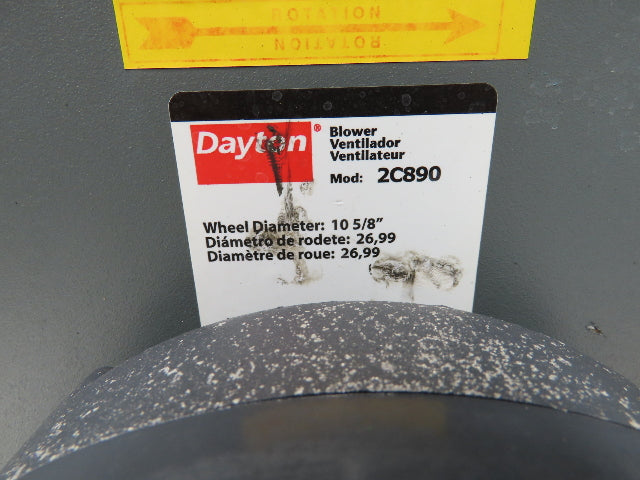 Dayton 2C890 HVAC Duct Blower 10" Fan 1510CFM 3/4Hp 3Ph Motor Squirrel Cage
