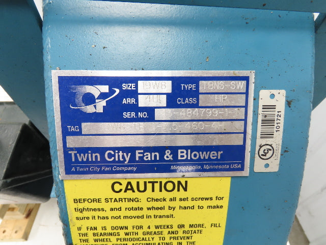 Twin City 19W8-TBNS Turbo Pressure Blower Fan 7.5HP 2700CFM Cracked Mount