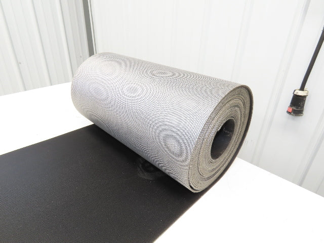 15.5"W x 35' Grooved Rubber Conveyor Belt 2-Ply Black Ribbed 35' Length