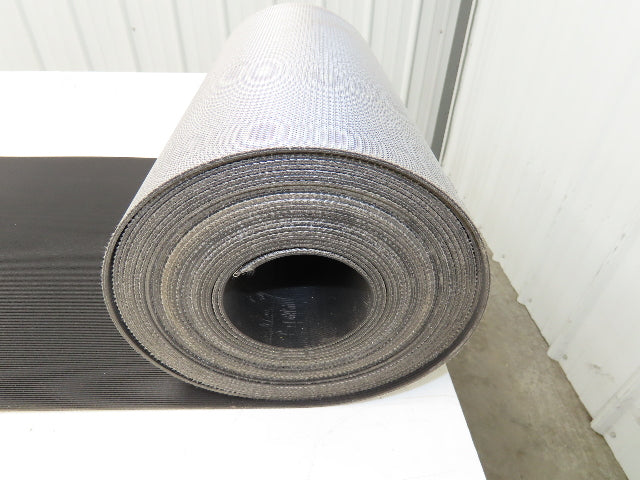 15.5"W x 35' Grooved Rubber Conveyor Belt 2-Ply Black Ribbed 35' Length