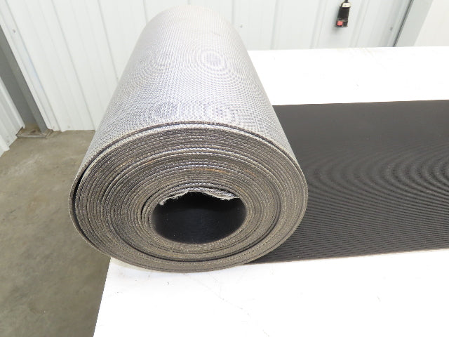15.5"W x 35' Grooved Rubber Conveyor Belt 2-Ply Black Ribbed 35' Length