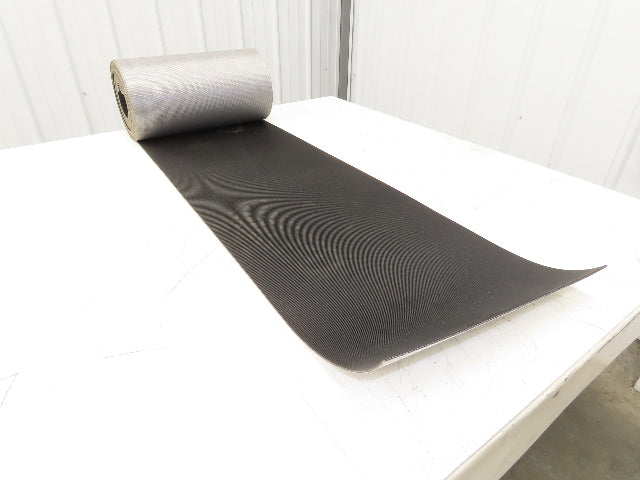 15.5"W x 35' Grooved Rubber Conveyor Belt 2-Ply Black Ribbed 35' Length