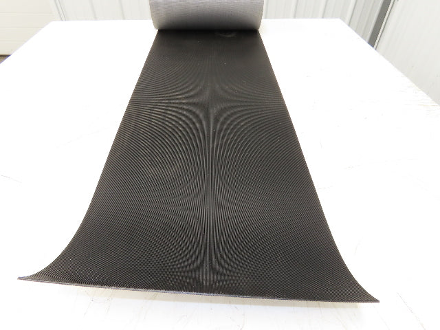 15.5"W x 35' Grooved Rubber Conveyor Belt 2-Ply Black Ribbed 35' Length