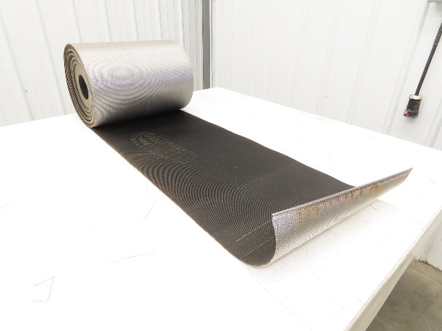 15.5"W x 75' Grooved Rubber Conveyor Belt 2-Ply Black Ribbed 75' Length