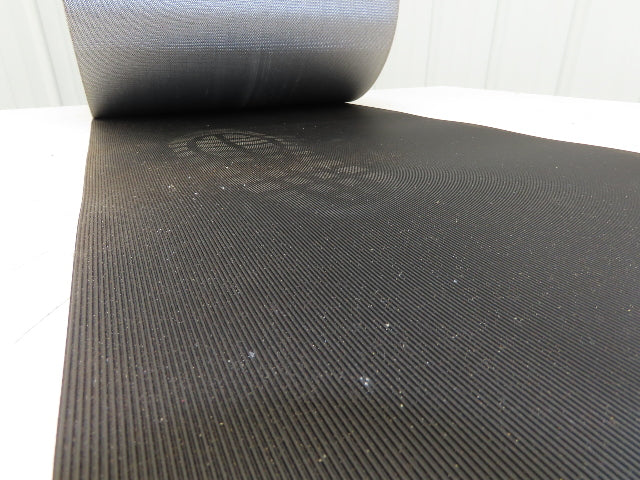 15.5"W x 75' Grooved Rubber Conveyor Belt 2-Ply Black Ribbed 75' Length
