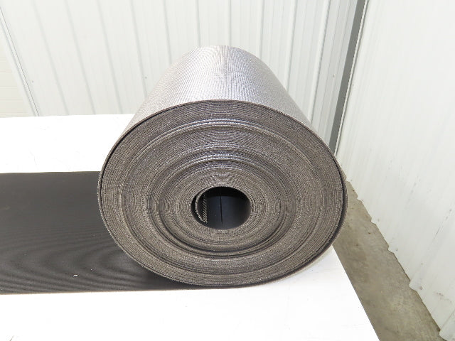 15.5"W x 110' Grooved Rubber Conveyor Belt 2-Ply Black Ribbed 110' Length
