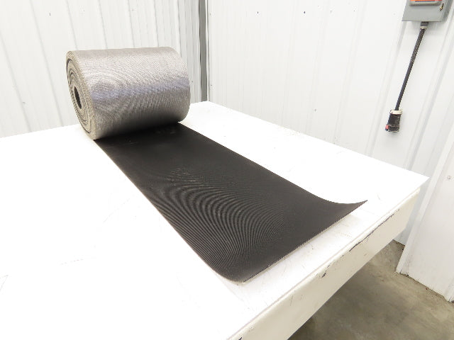 15.5"W x 110' Grooved Rubber Conveyor Belt 2-Ply Black Ribbed 110' Length