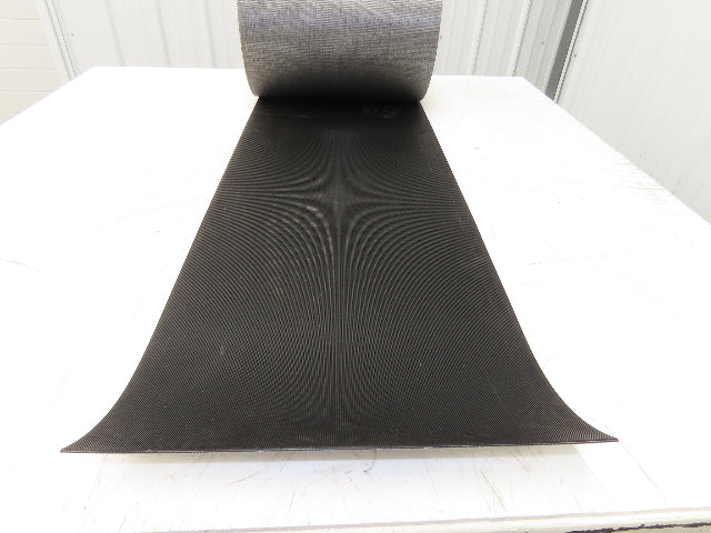 15.5"W x 110' Grooved Rubber Conveyor Belt 2-Ply Black Ribbed 110' Length