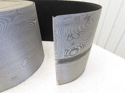 15.5"W x 290' Grooved Rubber Conveyor Belt 2-Ply Black Ribbed 290' Length