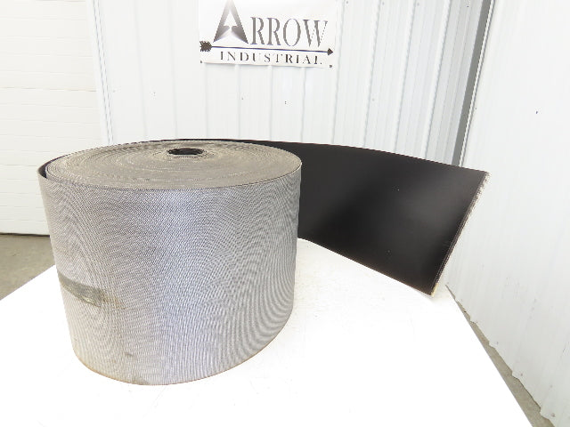 15.5"W x 290' Grooved Rubber Conveyor Belt 2-Ply Black Ribbed 290' Length