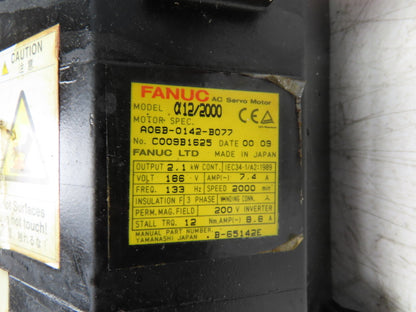 Fanuc A06B-0142-B077 AC Servo Motor 2.1kW 186V 2000 RPM 7.4A 3PH