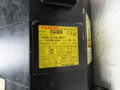 Fanuc A06B-0142-B077 AC Servo Motor 2.1kW 186V 2000 RPM 7.4A 3PH