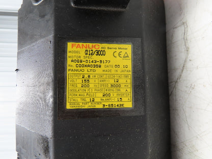 Fanuc A06B-0143-B177 AC Servo Motor 2.85kW 155V 3000 RPM 12A 3PH
