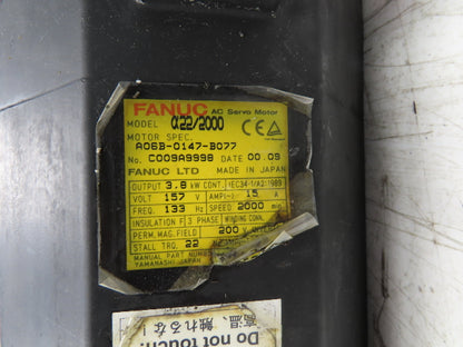 Fanuc A06B-0147-B077 AC Servo Motor 3.8kW 157V 2000 RPM 15A 3PH