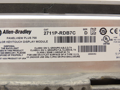 Allen Bradley 2711P-B7C4D8 HMI PanelView Plus 700 Operator Interface 24VDC Ser A