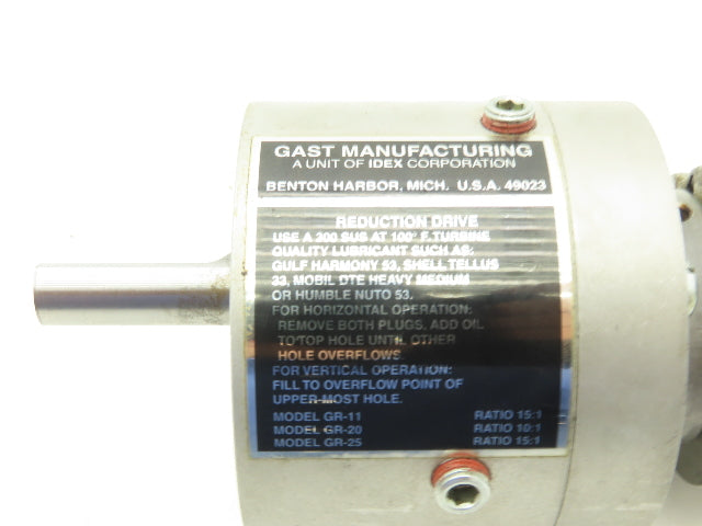 Gast 1UP-NRV-4-GR11 Pneumatic Air Motor 15:1 Gear Ratio 400 RPM 1/3Hp